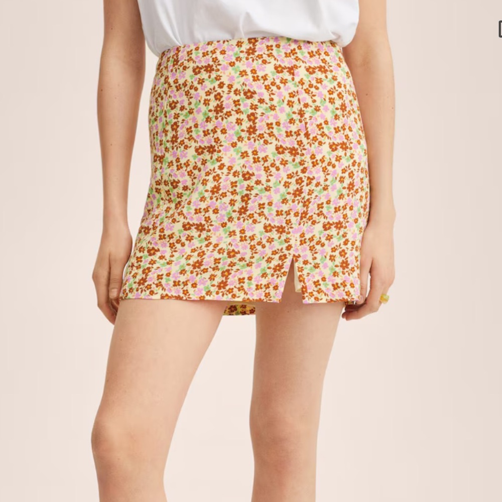 NEW Mango Yellow Floral Mini Skirt Size S